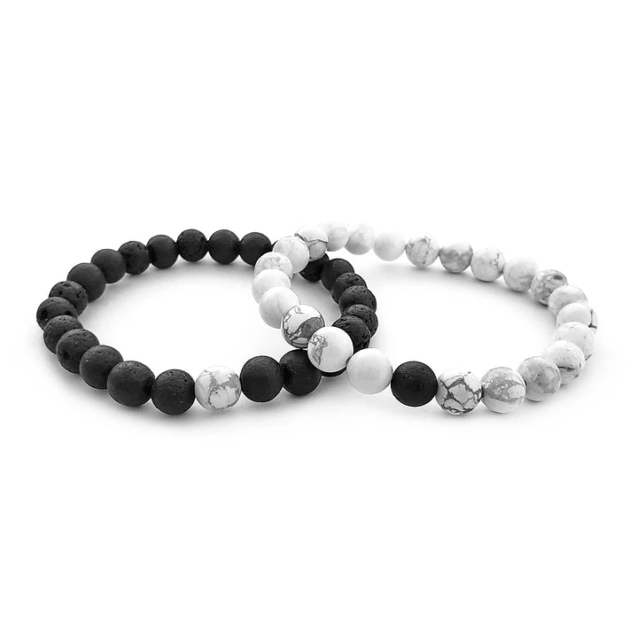 Pulseras de la Distancia para Parejas Piedras Howlita y Volcánica