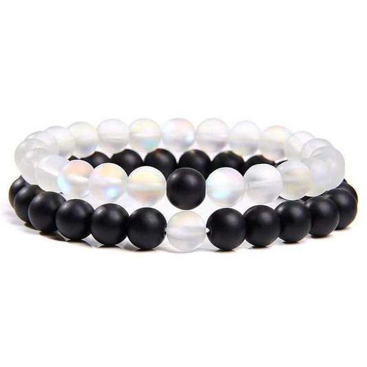 Pulseras de la Distancia para Parejas Piedras Aura de Ángel y Ónix Mate