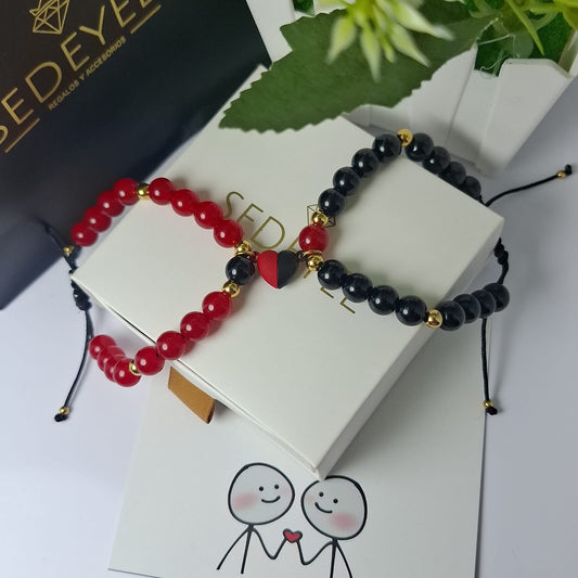 Pulsera Onix Negro y cuarzo rojo