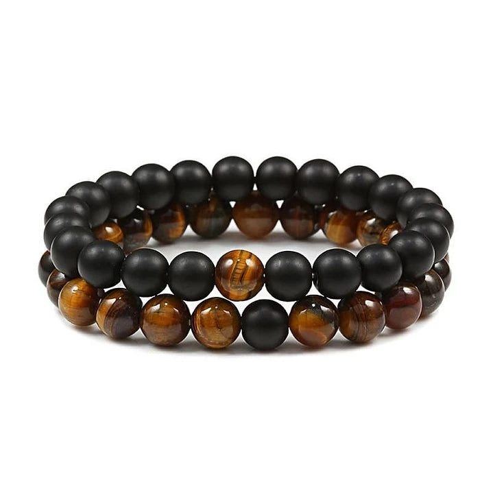 Pulseras de la Distancia para Parejas Piedras Ojo de Tigre y Onix Mate
