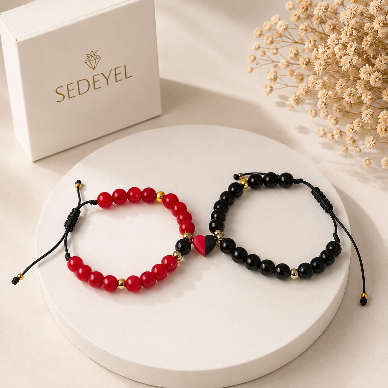 Pulsera Onix Negro y cuarzo rojo