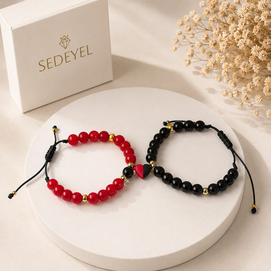 Pulsera Onix Negro y cuarzo rojo