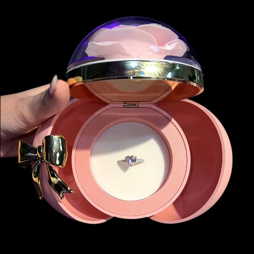 Joyero Rosa Eterna + Anillo de Corazón💖 (Con Bolsa de Regalo)