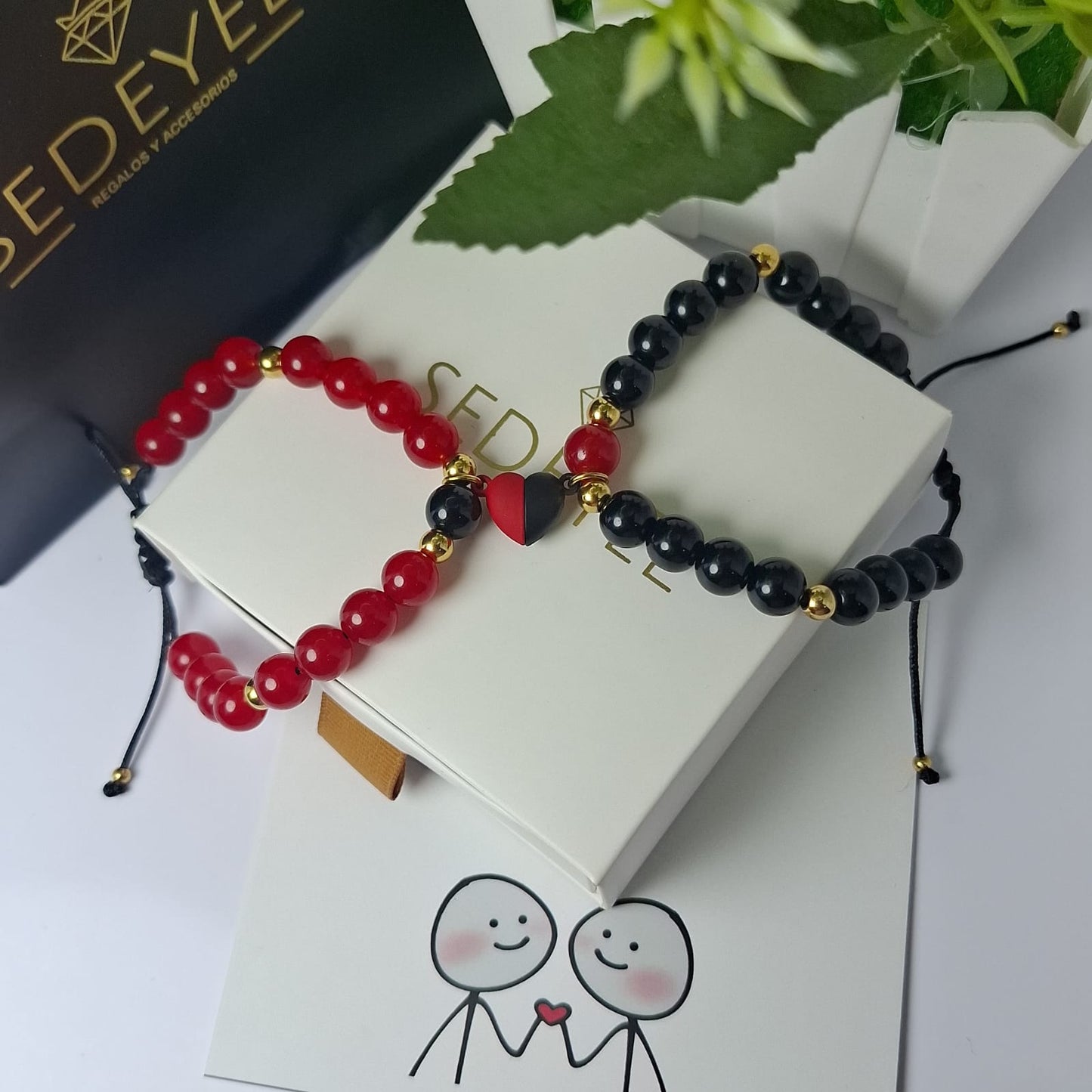 Pulsera Onix Negro y cuarzo rojo