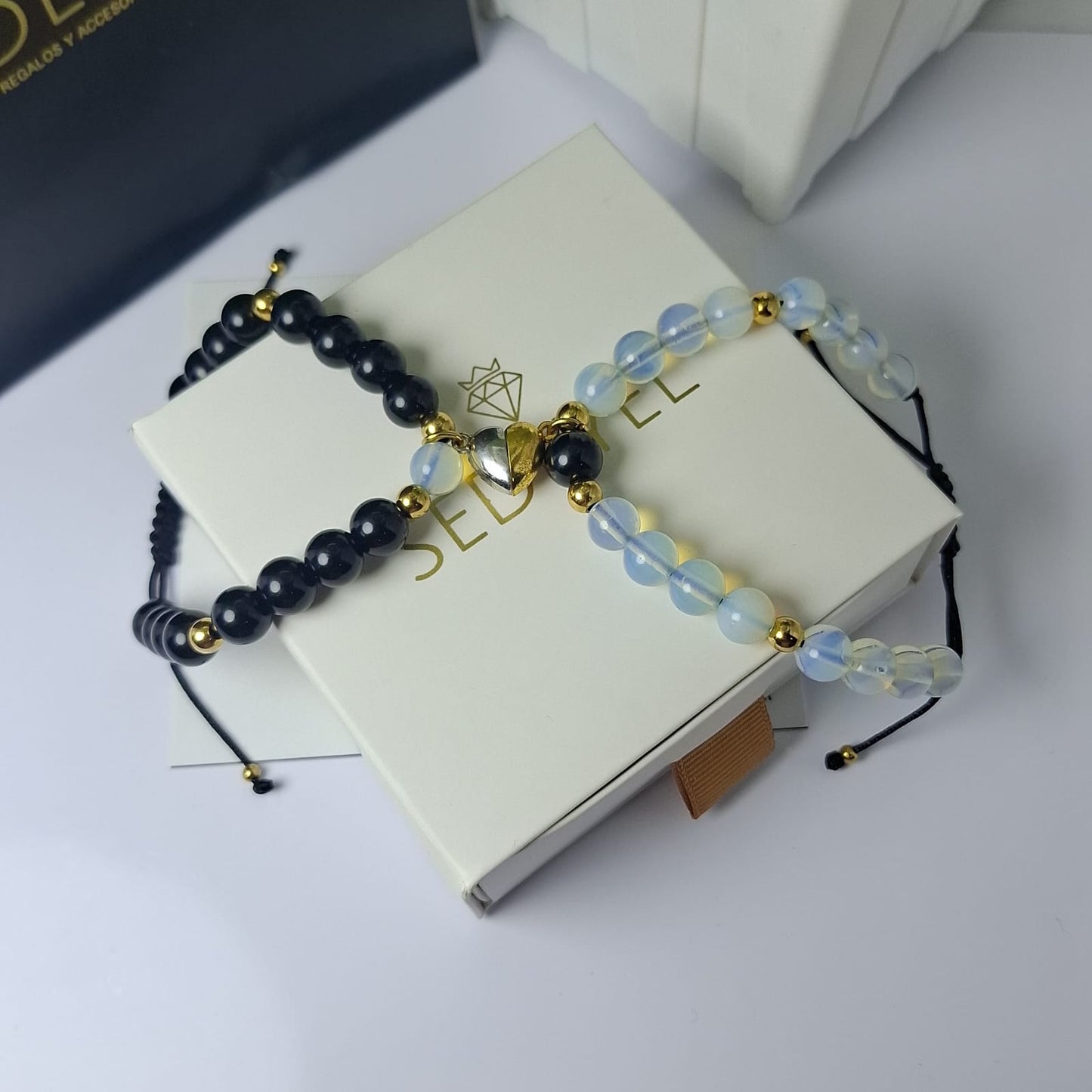 Pulsera de Onix Negro y Piedra Luna
